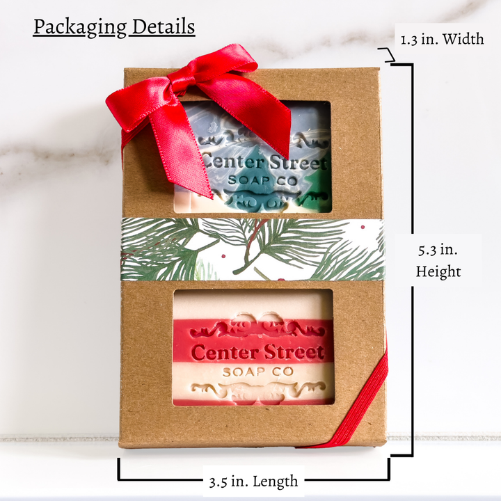 Candy Cane + Alpine Frost Handmade Soap Gift Box - Two Soaps